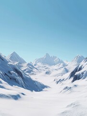 Obraz premium A wide shot of a white snowy mountain range with a clear blue sky.