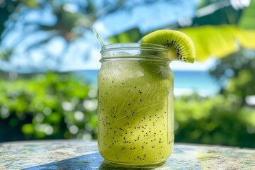 Refreshing Kiwi Drink in a Mason Jar