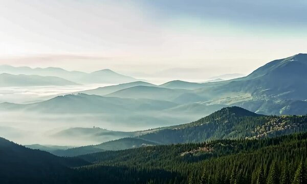 landscape in the mountains silhouettes of mountains, forest, travel, in green tones, travel, Carpathian mountains, hiking in the mountains, fav, drone