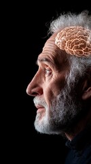 Obraz premium A man with a white beard and a brain on his head