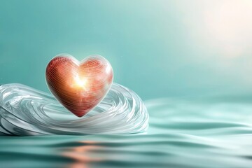 Fototapeta premium Abstract Heart Shape with Fluid Waves and Radiant Light Reflections in Soft Aqua Tones for Romantic and Inspirational Themes in Visual Arts