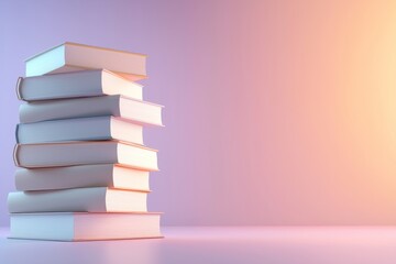 Stack of Unlabeled Books with Soft Lighting Against a Gradient Background, Ideal for Education and Literature Themes in Modern Design