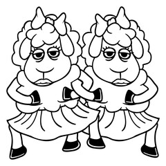 2 Sheep Couple Tired Bored Girlfriends Cool Girls Design Lover Art Vector Illustration Card T-Shirt Poster Sticker Graphic Print Decorative Drawing Isolated Logo Decoration Symbol Creative Cool Style
