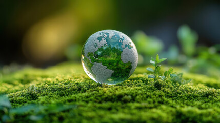 Crystal Globe Glass on Green Background - Elegant and Reflective Decor Piece for Interior Design