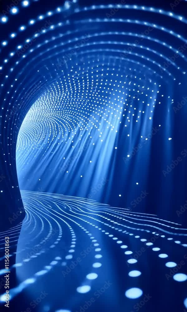 Poster mesmerizing blue tunnel futuristic design of light beams, glowing dots, and abstract patterns reflec