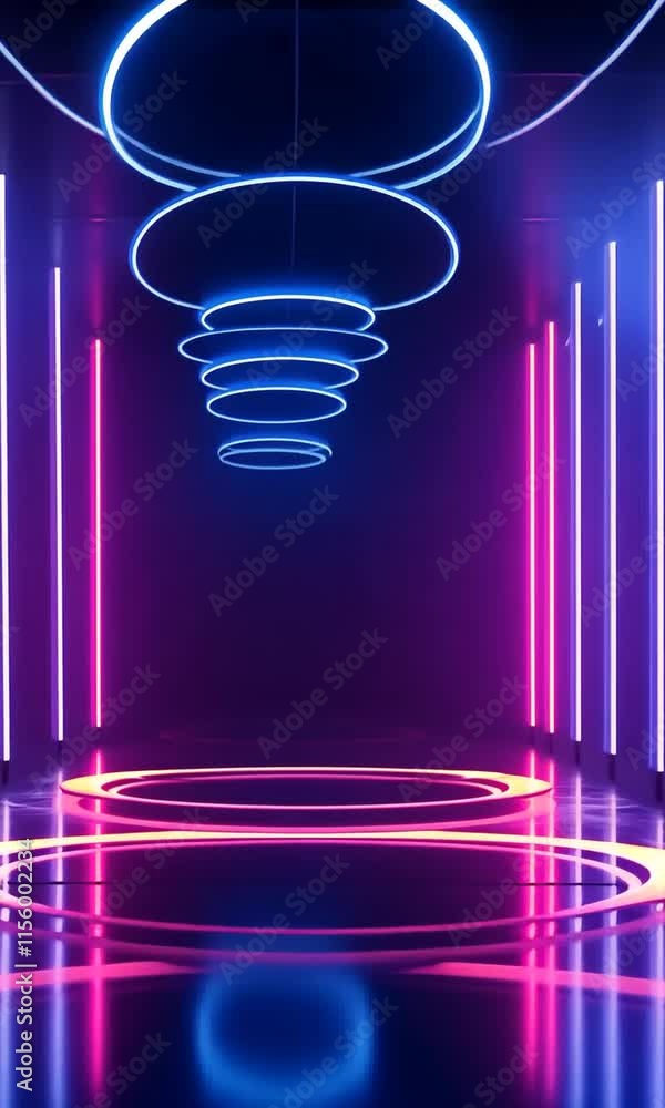 Poster vibrant neon lights and colorful illumination create futuristic atmosphere in dark space, featuring 