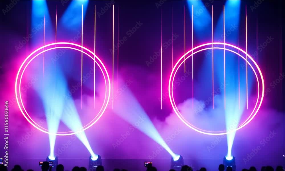 Poster vibrant stage lights create dynamic atmosphere with colorful beams and fog, enhancing visual experie