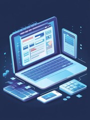 Data synchronization. Planner, calendar and to-do list. Schedule, time management business application. Digital organizer, information transferred from phone to laptop vector illustration