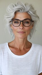 Fototapeta premium A woman wearing glasses and a white shirt