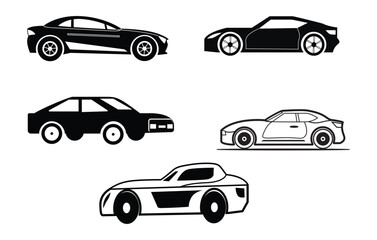 Abstract Classic vintage sports car silhouette vector 
illustration in black and white drawing style on a 
white background,coloring book.