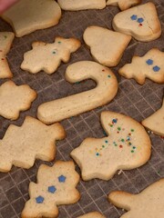 Close up of fresh baked cookies with sprinkles on parchment paper 