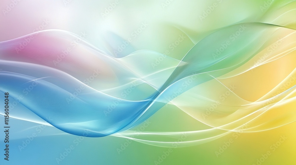 Poster abstract colorful wavy gradient lines forming flowing shapes on a light background