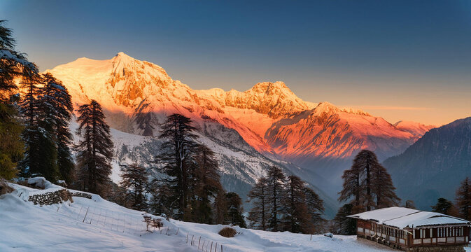 Sunrise Over Snowy Peaks in Auli
