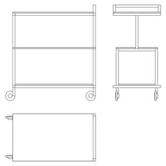 Food Trolley Tray on Cart. Vector Illustration Isolated on White Background. Perfect for Restaurant Menus, Catering Services, Hotel Brochures, and Kitchenware Branding.