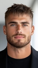 Obraz premium A man with a beard wearing a black shirt