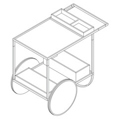 Food Trolley Tray on Cart. Vector Illustration Isolated on White Background. Perfect for Restaurant Menus, Catering Services, Hotel Brochures, and Kitchenware Branding.