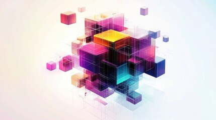 Obraz premium Abstract Colorful Interconnected Cubes Digital Art