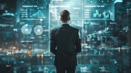 Businessman Analyzing Data on Futuristic Interface
