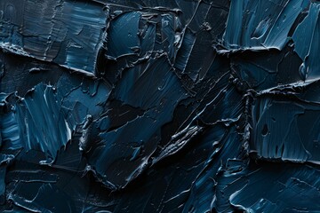  Many rough dark blue smears of acrylic oil paint on flat surface. Detailed photo textured...