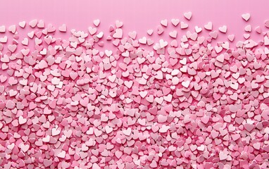 Obraz premium A pastel pink gradient background with scattered heart shapes and a clean area for text, for Saint Valentines Day