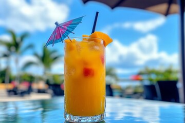 Vibrant Mango Cocktail by the Pool