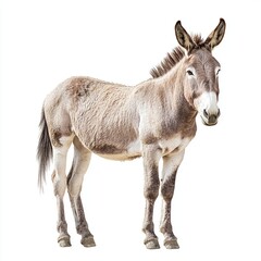 a donkey standing alone on a white surface.