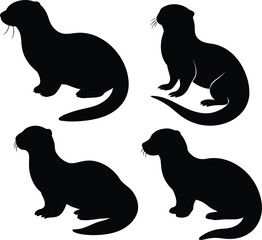 Set of otter Silhouette Design with white Background and Vector Illustrations