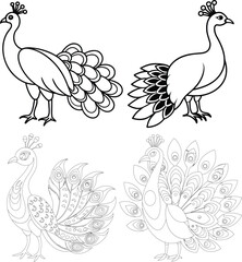 Fototapeta premium Turkey bird silhouette in black. Set of turkeys silhouette isolated for Thanksgiving Day. illustration of a peacock