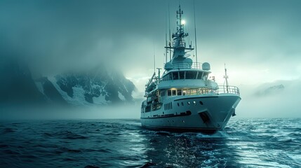 Majestic Yacht Navigating Misty Fjord