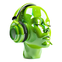 Green Head with Green Headphone on Transparent Background