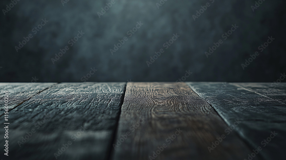 Poster a rustic wooden floor with rich texture and aged planks set against a dark backdrop creating a moody