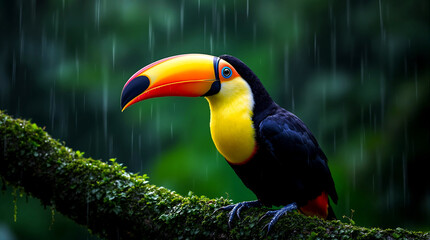 Fototapeta premium Toucan Perched in Tropical Rainforest Scene