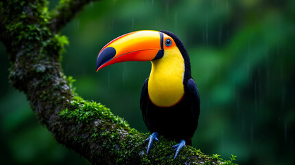Obraz premium Toucan Perched in Tropical Rainforest Scene