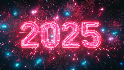 2025 Happy New Year – Celebration with Sparklers and Fireworks