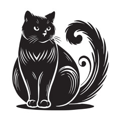 Silhouette of a cat on white background