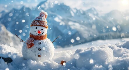 Obraz premium Winter Wonderland: Festive Snowman Scene with Copy Space for Christmas Card