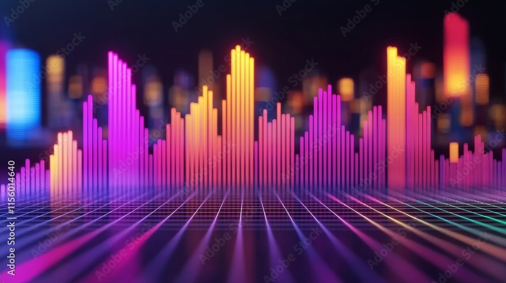 Aufkleber a vibrant audio visualization showcases colorful sound waves in a dynamic pattern against a futurist