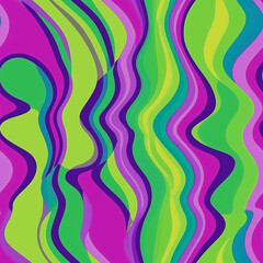 Groovy abstract 1970s retro style wave wavy liquid shapes seamless repeating background. green, purple colors