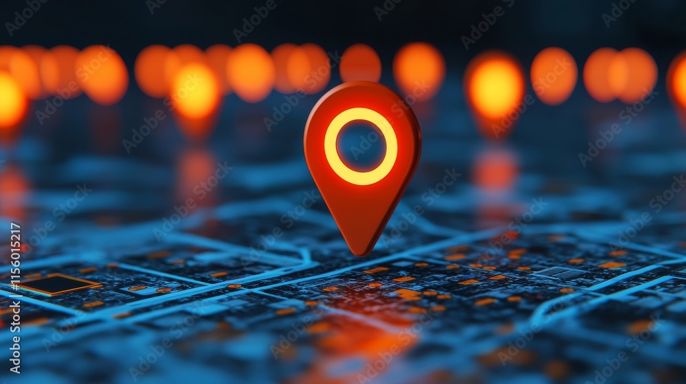 Poster a glowing location pin stands out against a digital map, symbolizing navigation and technology in a 