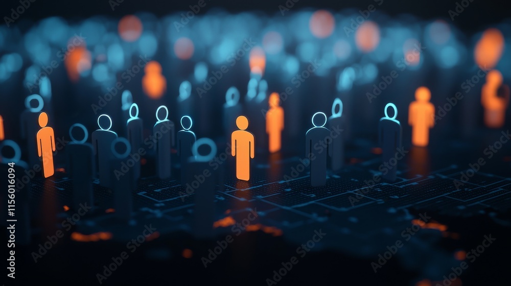 Aufkleber a digital illustration of a diverse crowd, featuring glowing human figures in various colors, repres