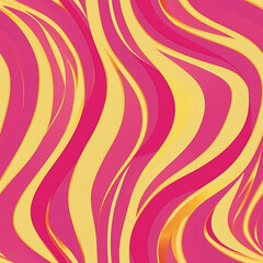 Retro style wave abstract groovy 1970s style seamless pattern, pink and yellow bright colors