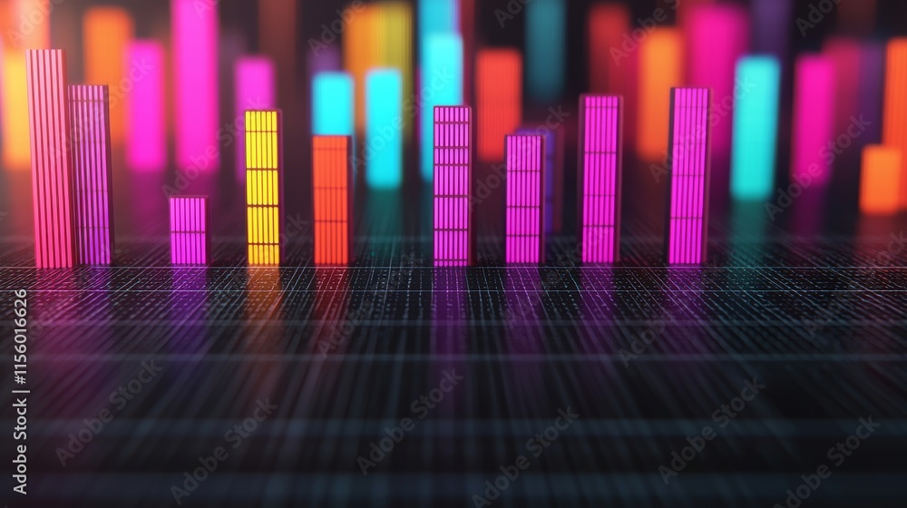 Aufkleber a vibrant, abstract representation of data visualizations with colorful bars against a dark backgrou