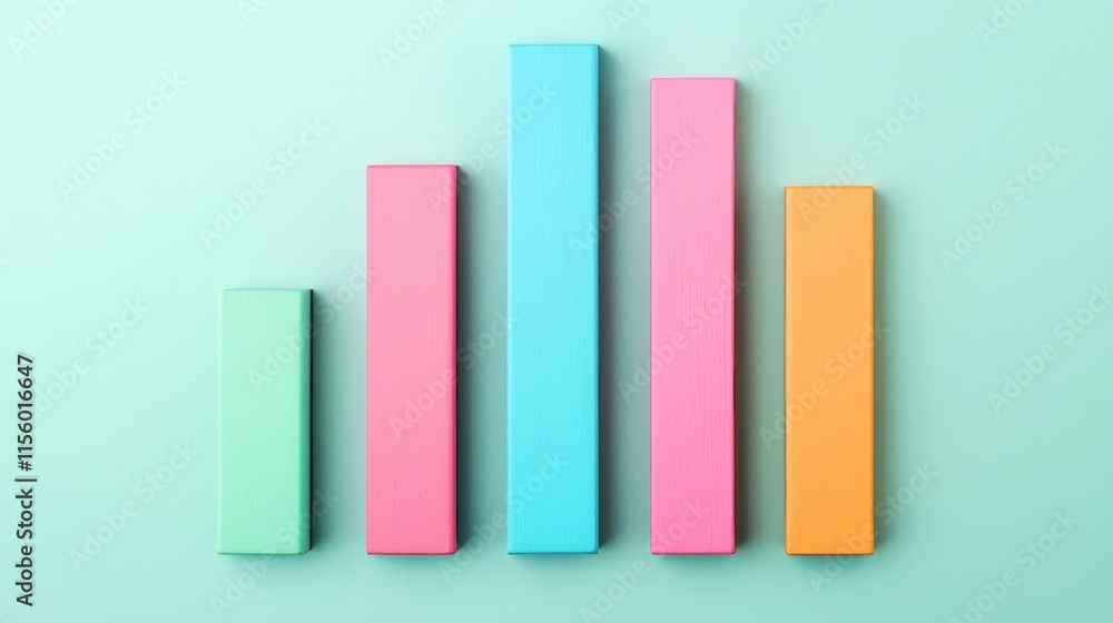 Poster a colorful bar graph displayed against a mint green background, illustrating varying heights of data