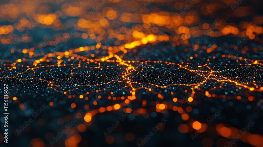 Poster a vibrant, abstract image showcasing glowing lines resembling a network of interconnected lights on 