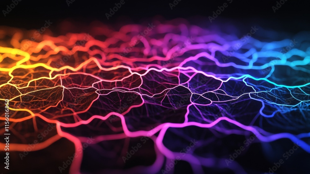 Poster a vibrant, abstract image showcasing colorful, interconnected lines resembling a neural network or e