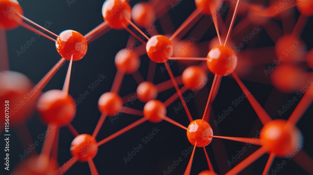 Aufkleber a close-up view of interconnected red spheres and lines, resembling a molecular structure or network