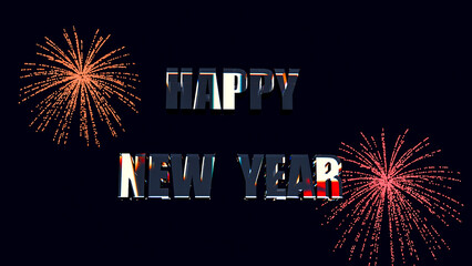  3d Happy New Year Fireworks with Dispersion Text Effect