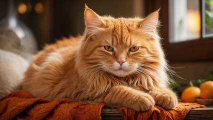 Relaxed Orange Cat Lounging in a Cozy Setting