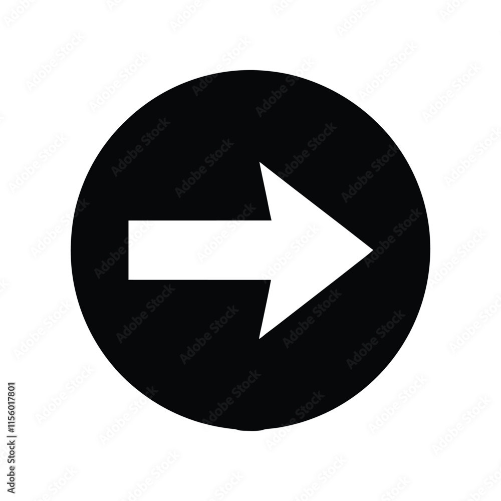 Poster circle with arrow silhouette vector in straight right direction. right arrow line symbol isolated on