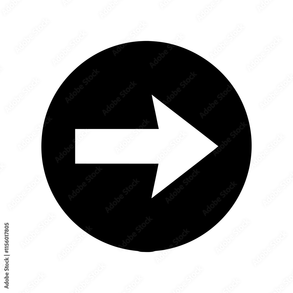 Poster circle with arrow silhouette vector in straight right direction. right arrow line symbol isolated on